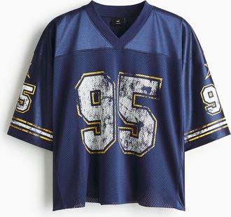 H&M Bedrucktes Oversized T-Shirt aus Mesh - Blue