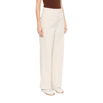 PESERICO Peserico, Wide Trousers, female, Beige, Size: XL Stone Wash Gabardine Trousers