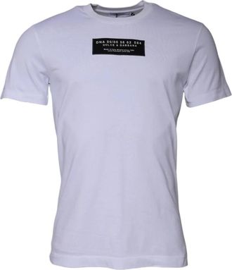 Dolce & Gabbana Wit Logo Print Crew Neck T-Shirt - Heren - T-shirts - Wit - M - Katoen - Tops
