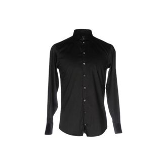 Emporio Armani Overhemden, Heren, Zwart, S, Katoen, Slim Stretch Katoenen Overhemd Italiaanse Kraag