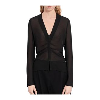 Maison Margiela Top de gasa fruncido con cuello en V - Blouses & Shirts - Mujer - Negro - XS