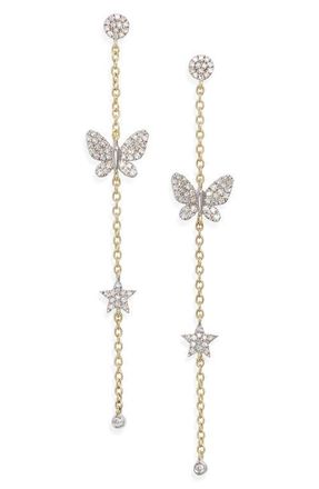 Meira T Butterfly Diamond Drop Earrings in Yellow Gold at Nordstrom
