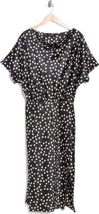 Renee C Polka Dot Short Sleeve Satin Midi Dress in Black at Nordstrom Rack, Size 2 X