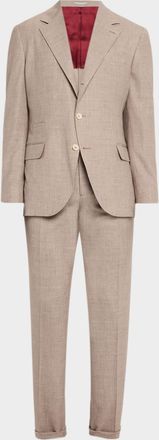 Brunello Cucinelli Men & apos;s Wool. Silk and Linen Sharkskin Two-Piece Suit