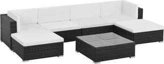 vidaXL Set Muebles De Jard&iacute;n 7 Piezas Y Cojines Rat&aacute;n Sint&eacute;tico Negro Vidaxl