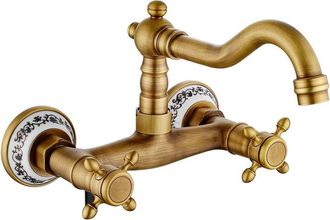OEM Grifo De Cocina Mural Antiguo, Estilo Bronce Retro, Giro De 360&deg;, Doble Control, Dise&ntilde;o Plum Cross (antiguo)