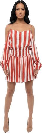 Balmain Red Stripes Sweet Heart Neck Dress