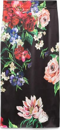 Dolce & Gabbana Gonna midi con stampa a fiori - Nero