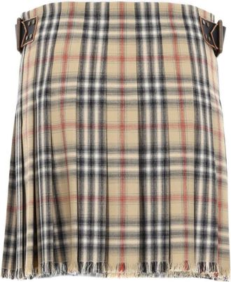 Burberry Checked Wool Kilt Miniskirt - Multicolor