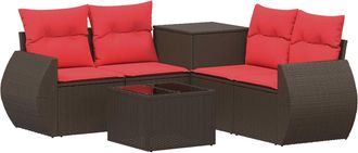 vidaXL Juego De Sof&aacute; 6 Uds. Marr&oacute;n Y Rojo Rat&aacute;n Sint&eacute;tico Y Acero Vidaxl