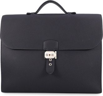 Herm&egrave;s Silver Togo Leather Briefcase (Pre-Owned)