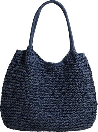 Generic Straw Bag for Women, Large Handbag Tote Bag, Bohemian Summer Handheld Shoulder Bag for Outdoor Travel and Beach (Dark Blue, One Size)