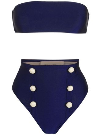 Adriana Degreas button-details high rise bikini set - women - Polyamide/Spandex/Elastane - P - Blue