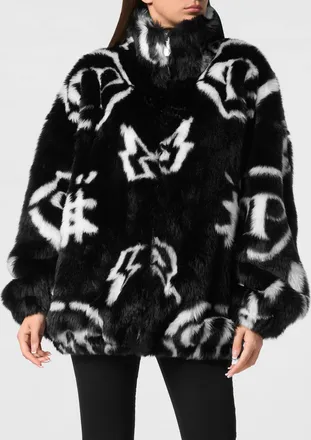 Philipp Plein Giacca corta in pelliccia sintetica con stampa grafica e collo alto