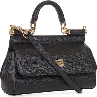 Dolce & Gabbana Womens Handbag Sicily Black Calf Leather Handbags Hand Bags