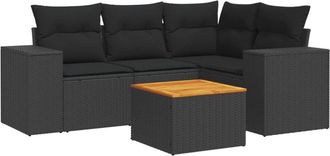 vidaXL Set De Muebles De Jard&iacute;n 5 Pzas Y Cojines Rat&aacute;n Sint&eacute;tico Negro Vidaxl
