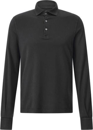 Fedeli Katoenen Polo Shirt met Lange Mouwen - Heren - Polos - Zwart - 3XL - Katoen - Tops