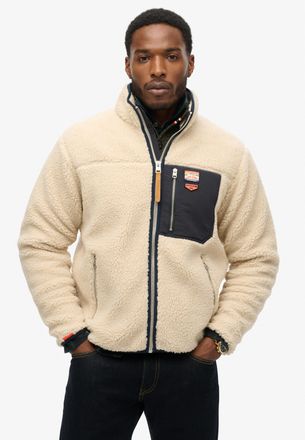 Superdry Fleecejacke SUPERDRY VINTAGE RETRO FULL ZIP FLEECE, Herren, Gr. XXL, weiss (oatmeal beige), Fleece, Obermaterial: 100% Polyester, unifarben mit Farbei