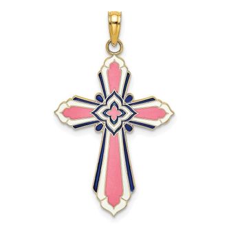 Diamond2Deal 14k Yellow Gold Enameled Reversible Same on Both Sides Cross Charm Pendant