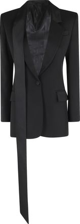 The Attico Black Asymmetrical Satin-Collar Wool Blazer
