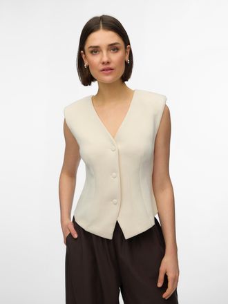 Vero Moda Jerseyweste VERO MODA VMSCARLET SL FITTED TOP JRS EXP, Damen, Gr. XL, birch, Jersey, Obermaterial: 80% Polyester, 15% Viskose, 5% Elasthan, unifarben,