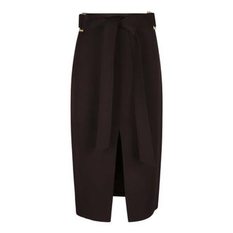 Elisabetta Franchi Midi Skirts, female, Brown, Size: XS Gabardine Skirt with Sash Belt
