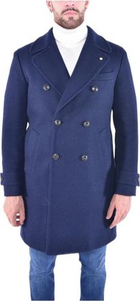L.B.M. 1911 Wollen Dubbelborstige Jas - Heren - Mantel - Blauw - L - Wol - Jassen