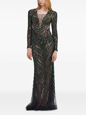 Roberto Cavalli embellished long-sleeve maxi dress - women - Polybutylene Terephthalate (PBT)/Polyester - 38 - Black