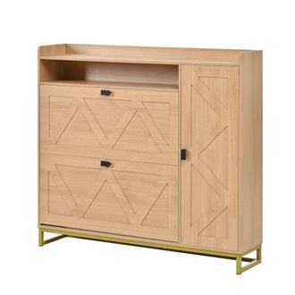 Urban Meuble Zapatero efecto madera dise&ntilde;o geom&eacute;trico 110x24x100 cm