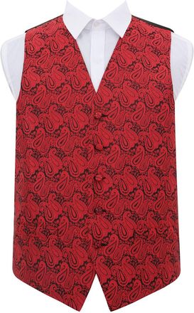 DQT Men Paisley Floral Wedding Tuxedo Waistcoat Black & Red 40