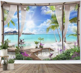 OEM Tapiz De Paisaje Oce&aacute;nico - 200x150 Cm - Turquesa