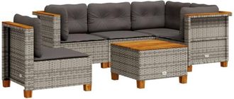 vidaXL Vidaxl - Set De Muebles De Jard&iacute;n 6 Pzas Y Cojines Rat&aacute;n Sint&eacute;tico Gris