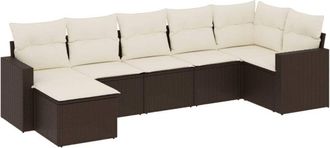 vidaXL Juego De Sof&aacute;s De Jard&iacute;n 7 Piezas Con Cojines Rat&aacute;n Pe Marr&oacute;n Vidaxl