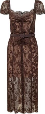 Self Portrait Kleedjes, Dames, Bruin, M, Leer, Bloemenkant Midi Jurk