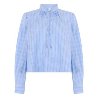 Veronica Beard Blouses, female, Blue, Size: 2XS Kaits Striped Long Sleeve Cropped Blouse