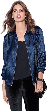 Venca Womens Bomber Jacket in Jacquard Satin with Zip - 008217, Navy Blue, 3XL