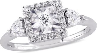 Mimi & Max 1/6ct TW Diamond Halo Ring Sterling Silver