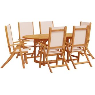 vidaXL Juego Comedor De Jard&iacute;n 7 Pzas Madera Maciza Acacia Y Textileno