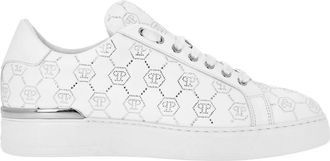 Philipp Plein Schoenen, unisex, Wit, 44 EU, Leer, Lo-Top Sneakers Monogram