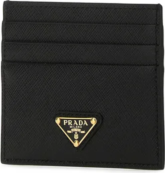 Prada Womens Saffiano Leather Card Case Black Calfskin Cases