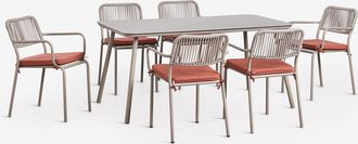 Sklum Set De Mesa Rectangular 160x90 Cm Y 6 Sillas De Comedor Apilables En Cuerda Trenzada Arhiza Sklum