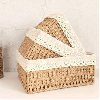 Trade Shop Trade Shop - Set 3 Pz Porta Oggetti Organizer Cestino Intrecciato Con Fodera In Tessuto 79158