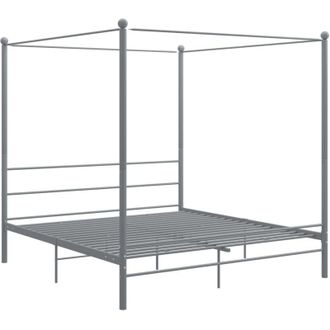 vidaXL Canopy Bed Frame without Mattress Grey Metal 180x200 cm Super King Vidaxl