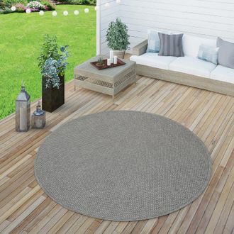 Paco Home Paco Home - Alfombra Interior Y Exterior Tejido Liso Terrazas Aspecto Natural Gris &Oslash; 200 Cm Redondo