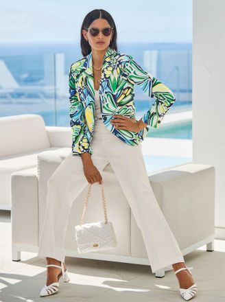 Heine Jackenblazer HEINE Druckblazer, Damen, Gr. 34, grasgr&uuml;n, ecru, bedruckt, 97% Baumwolle, 3% Elasthan, Blazer Jackenblazer