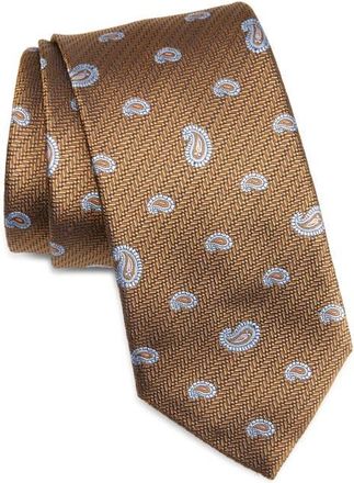 Brioni Paisley Silk Tie in Ochre/Old Rose at Nordstrom