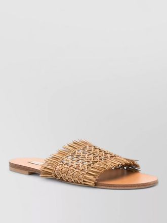 Casadei straw fringe flat open toe slides