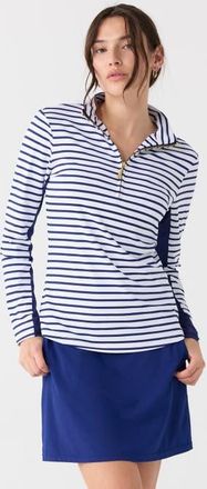 Cabana Life 1/4 Zip Sport Top in Navy Stripe at Nordstrom, Size X-Small