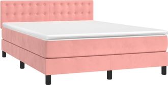 vidaXL Vidaxl - Cama Box Spring Con Colch&oacute;n Terciopelo Rosa 140x200 Cm