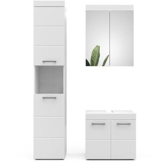 Vicco Conjunto De Muebles De Ba&ntilde;o Luna, Blanco, 3 Partes, Con Mueble Alto